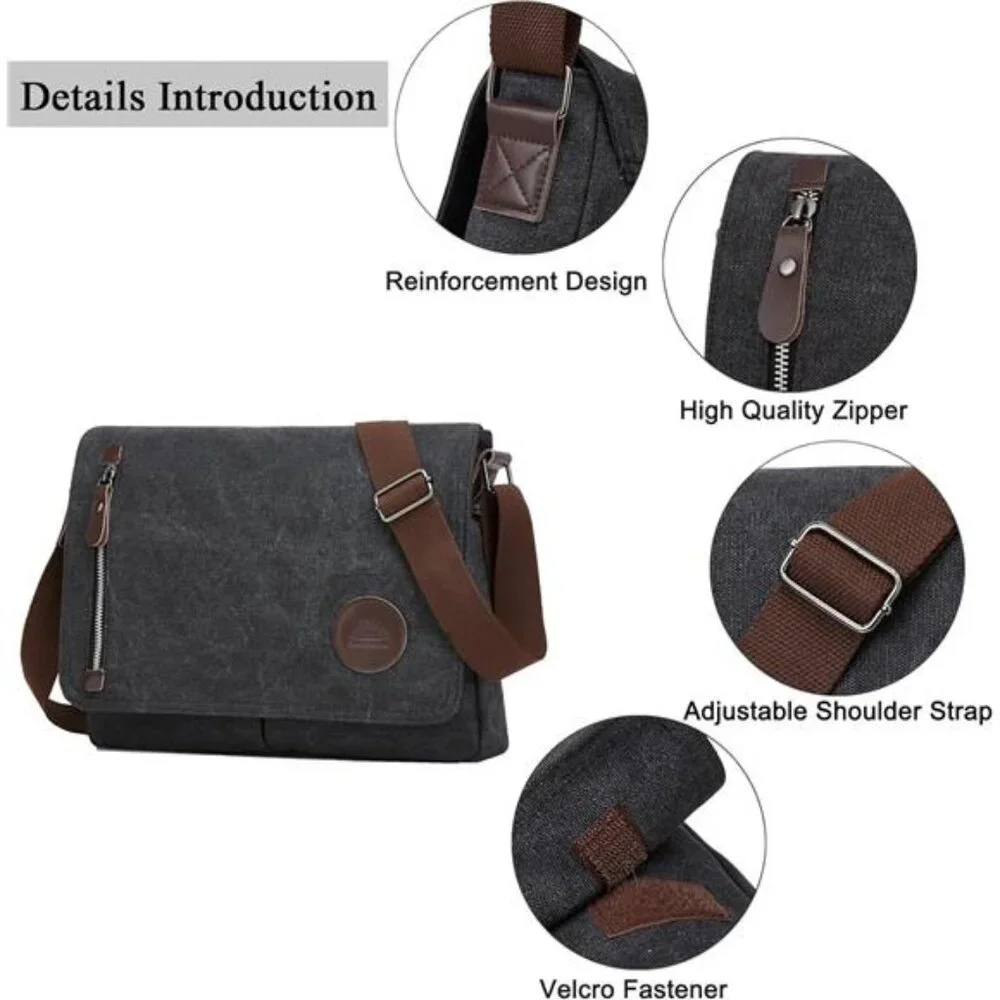 Canvas Messenger Bag Laptop Bag Crossbody Shoulder Bag Work Travel School Bag Me